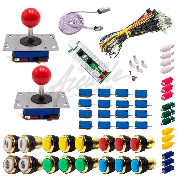 copy of Kit Arcade 2 Joueurs Lumineux Boutons Dorés Joysticks Zippyy Tige Courte Boule Carte XinMoTek
