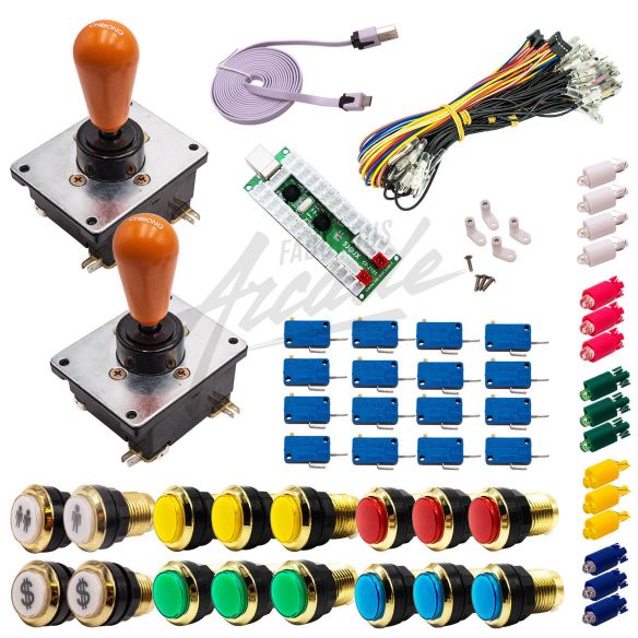 Kit Arcade 2 Joueurs Lumineux Boutons Dorés Joysticks Coréens Carte XinMoTek