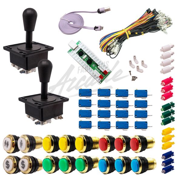 copy of Kit Arcade 2 Joueurs Lumineux Boutons Dorés Joysticks Américains Carte XinMoTek