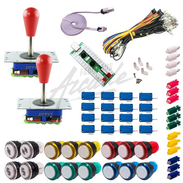 copy of Kit Arcade 2 Joueurs Lumineux Boutons Coeurs Blancs Joysticks Zippyy Tige Longue Poire Carte XinMoTek