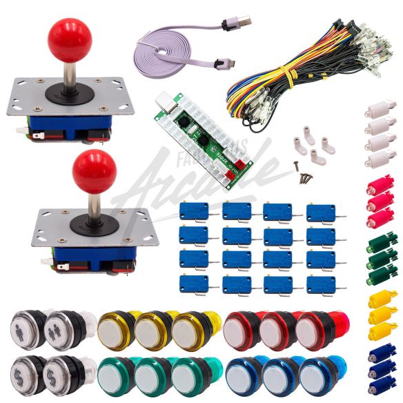 copy of Kit Arcade 2 Joueurs Lumineux Boutons Coeurs Blancs Joysticks Zippyy Tige Courte Boule Carte XinMoTek