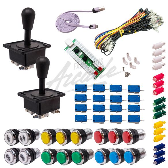 Kit Arcade 2 Joueurs Lumineux Boutons Chromés Joysticks Américains Carte XinMoTek